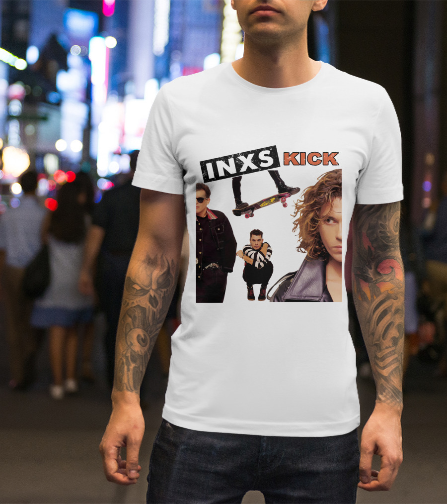 INXS Kick Album Cover Skateboard And Band Members T-Shirt
