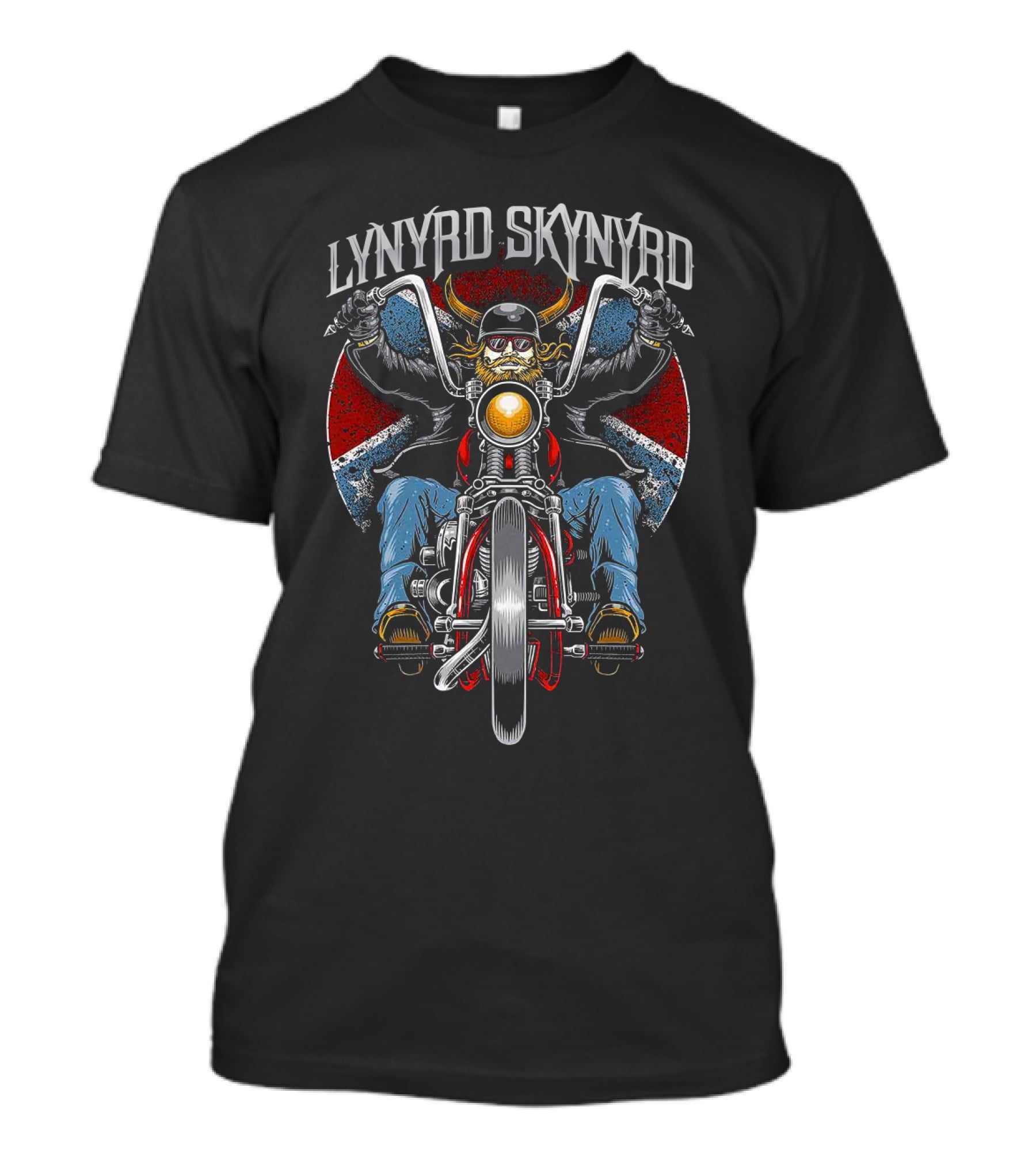 Lynyrd Skynyrd Motorcycle Rider With Usa Colors And Bull Skull Helmet T-Shirt