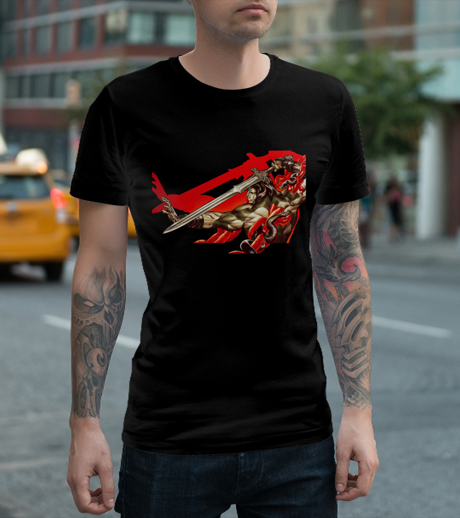Conan Sword Action With Red Snakes And Warrior T-Shirt