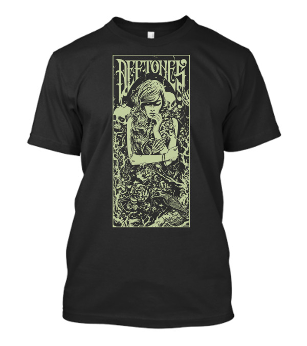 Deftones Artistic Gothic Illustration With Skulls And Floral Details T-Shirt