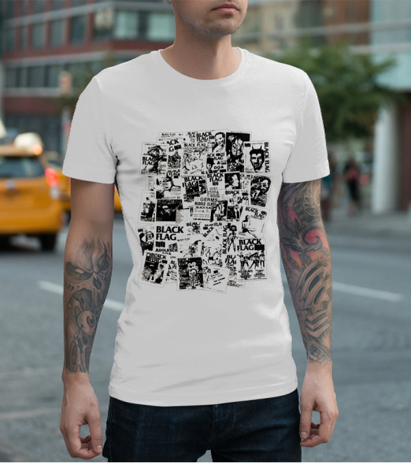 Black Flag Punk Collage With Germs Middle Class Adolescents Doa Battle Of The Bands T-Shirt