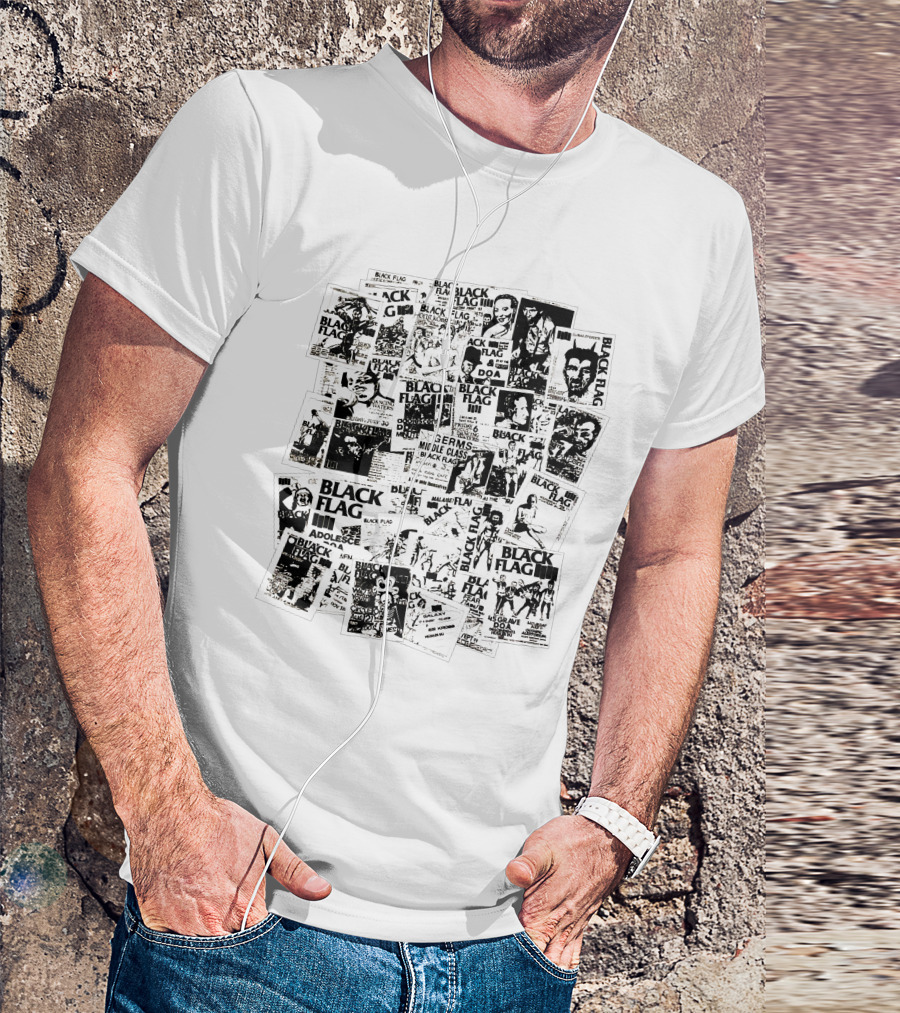 Black Flag Punk Collage With Germs Middle Class Adolescents Doa Battle Of The Bands T-Shirt