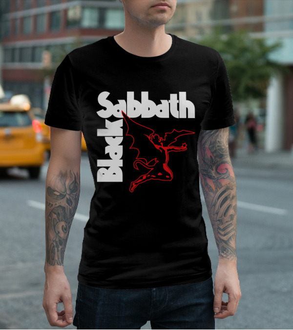 Black Sabbath Logo With Red Winged Figure T-Shirt