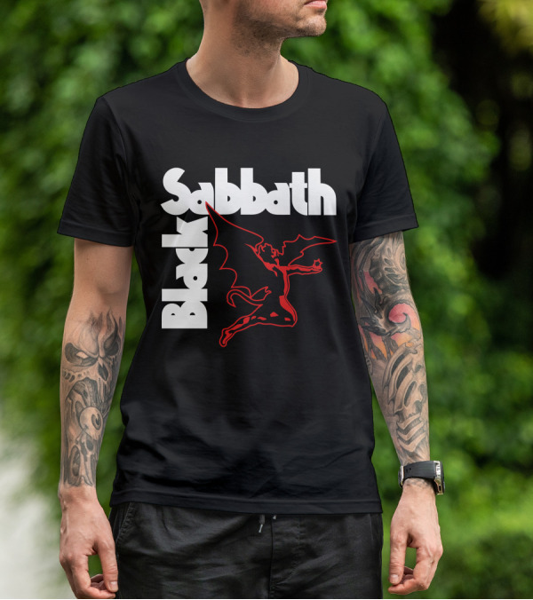Black Sabbath Logo With Red Winged Figure T-Shirt