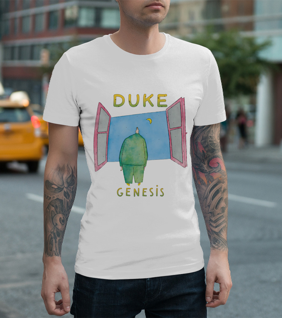 Duke Genesis Album Artwork Blue Figurine With Open Window And Crescent Moon T-Shirt