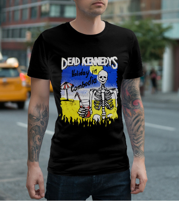 Dead Kennedys Holiday In Cambodia Skeleton Drink Umbrella Scene T-Shirt