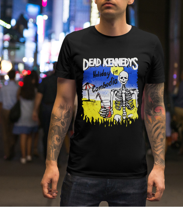 Dead Kennedys Holiday In Cambodia Skeleton Drink Umbrella Scene T-Shirt