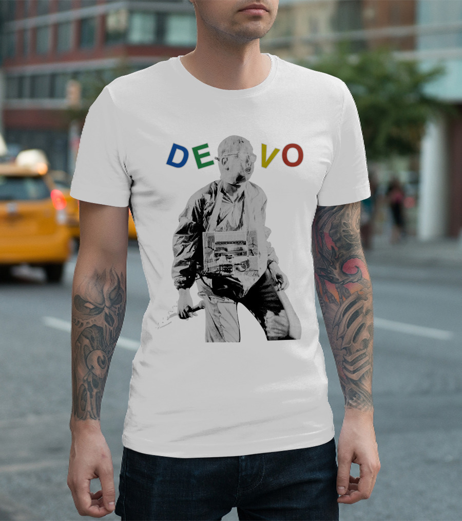 Devo Man With Jacket And Guitar T-Shirt