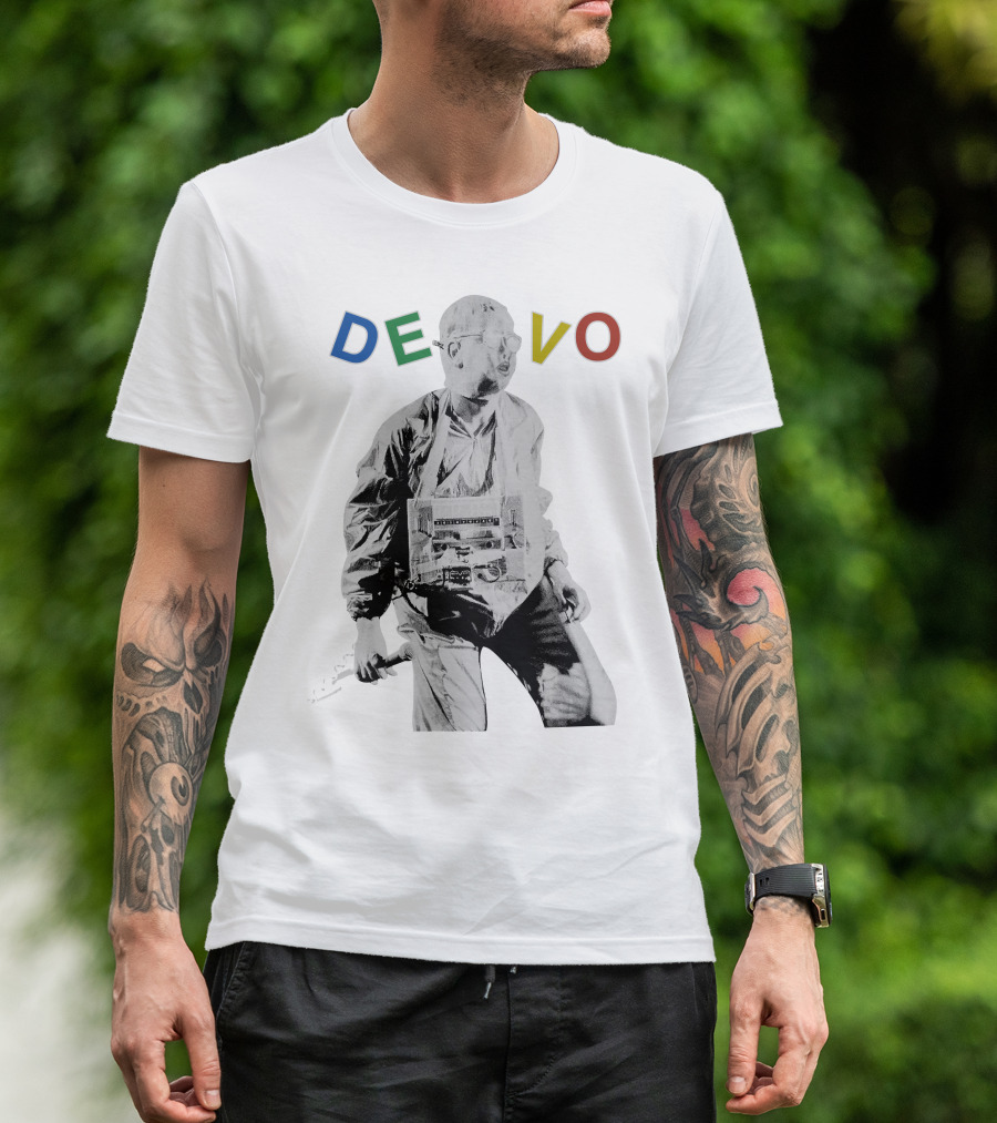 Devo Man With Jacket And Guitar T-Shirt