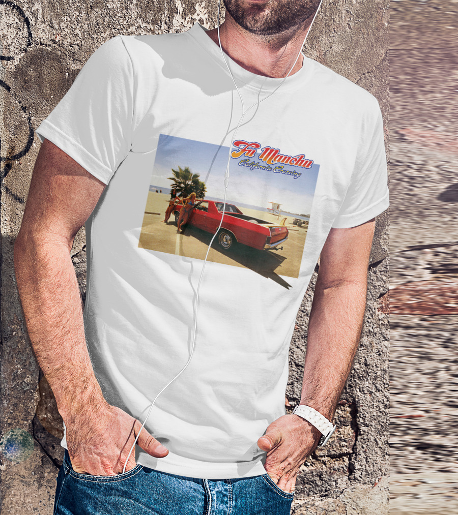 Fu Manchu California Crossing Red Car Beach Scene T-Shirt
