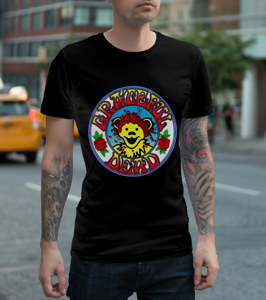 Grateful Dead Bear With Roses Circle T-Shirt