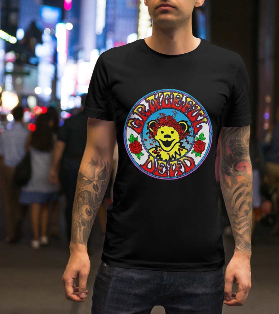 Grateful Dead Bear With Roses Circle T-Shirt