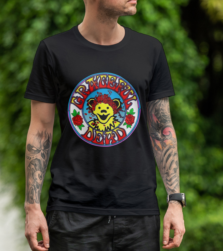 Grateful Dead Bear With Roses Circle T-Shirt
