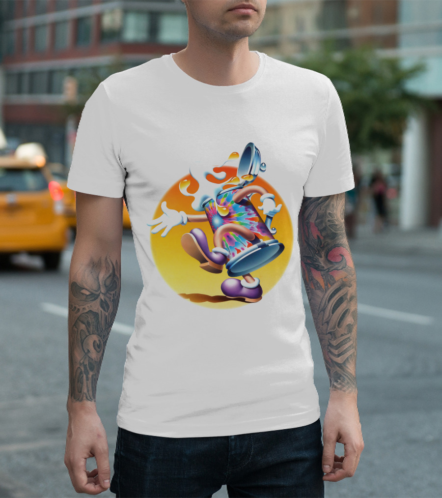 Europe '72 Series 5 Pin 3 Kongresssaal Munich West Germany 5-18-1972 Tie-Dye Dancing Can Character With Melting Top T-Shirt