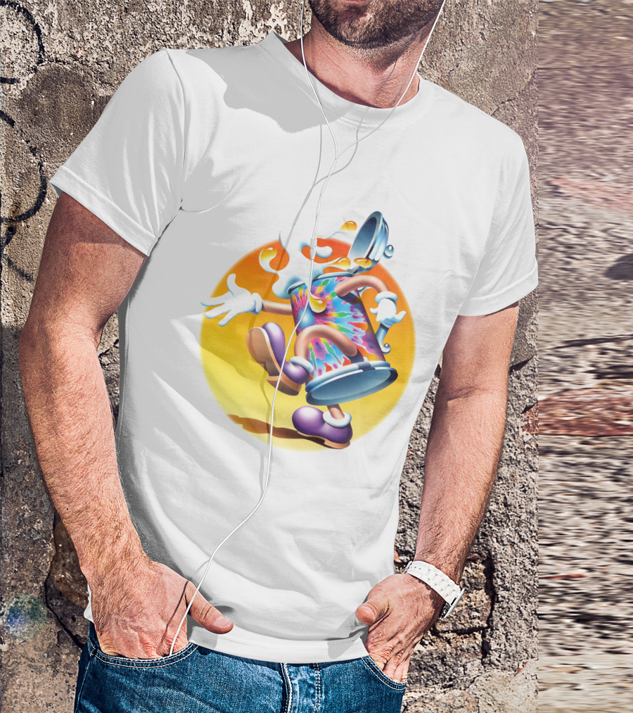 Europe '72 Series 5 Pin 3 Kongresssaal Munich West Germany 5-18-1972 Tie-Dye Dancing Can Character With Melting Top T-Shirt