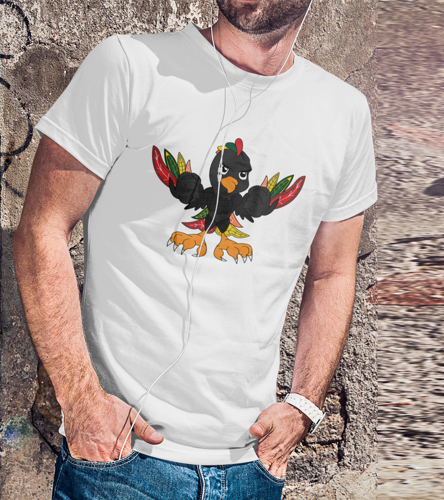 Chicago Blackhawks 19 Angry Cartoon Bird With Colorful Feather Wings And Clenched Fists T-Shirt