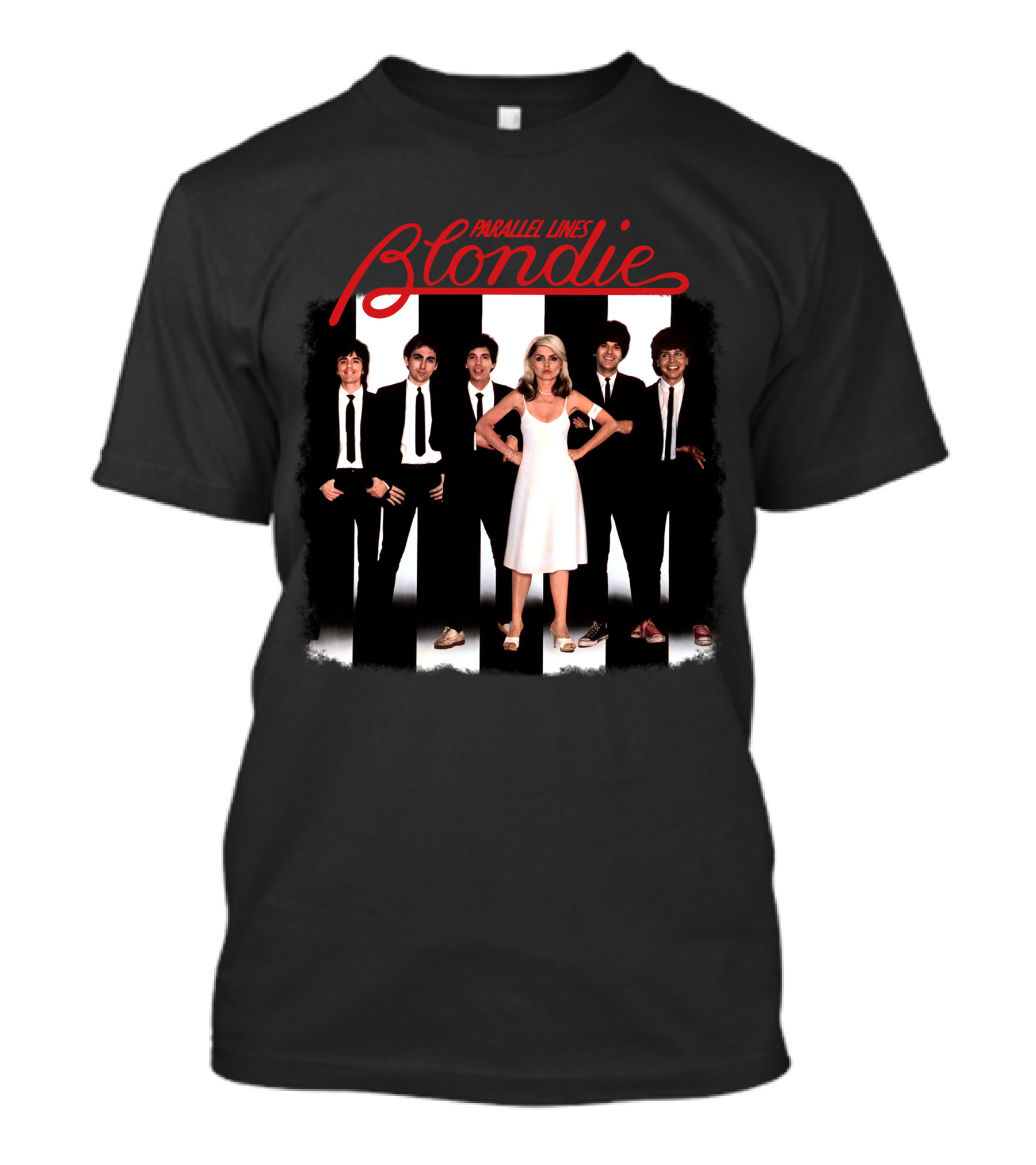 Blondie Parallel Lines Band Members In Black And White Outfits T-Shirt