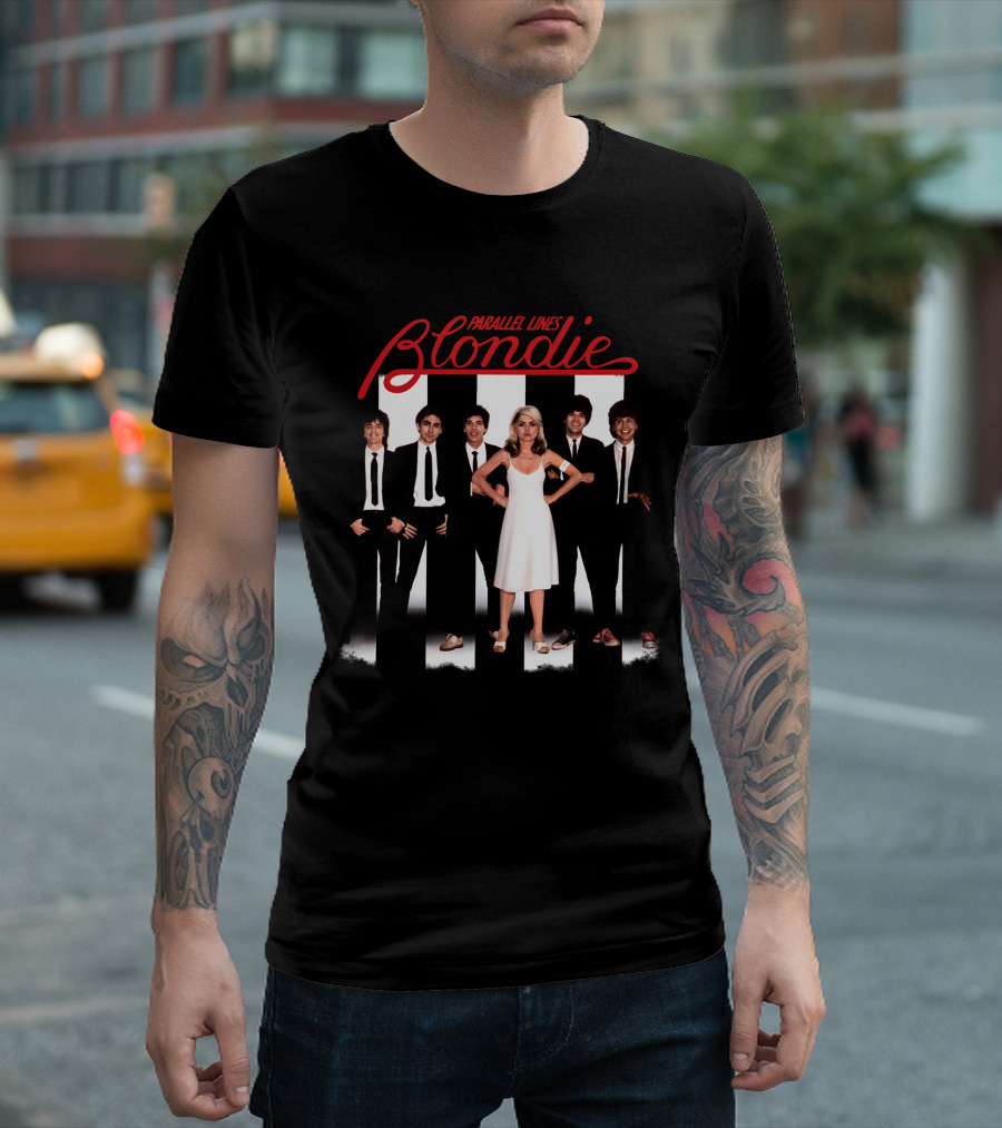 Blondie Parallel Lines Band Members In Black And White Outfits T-Shirt