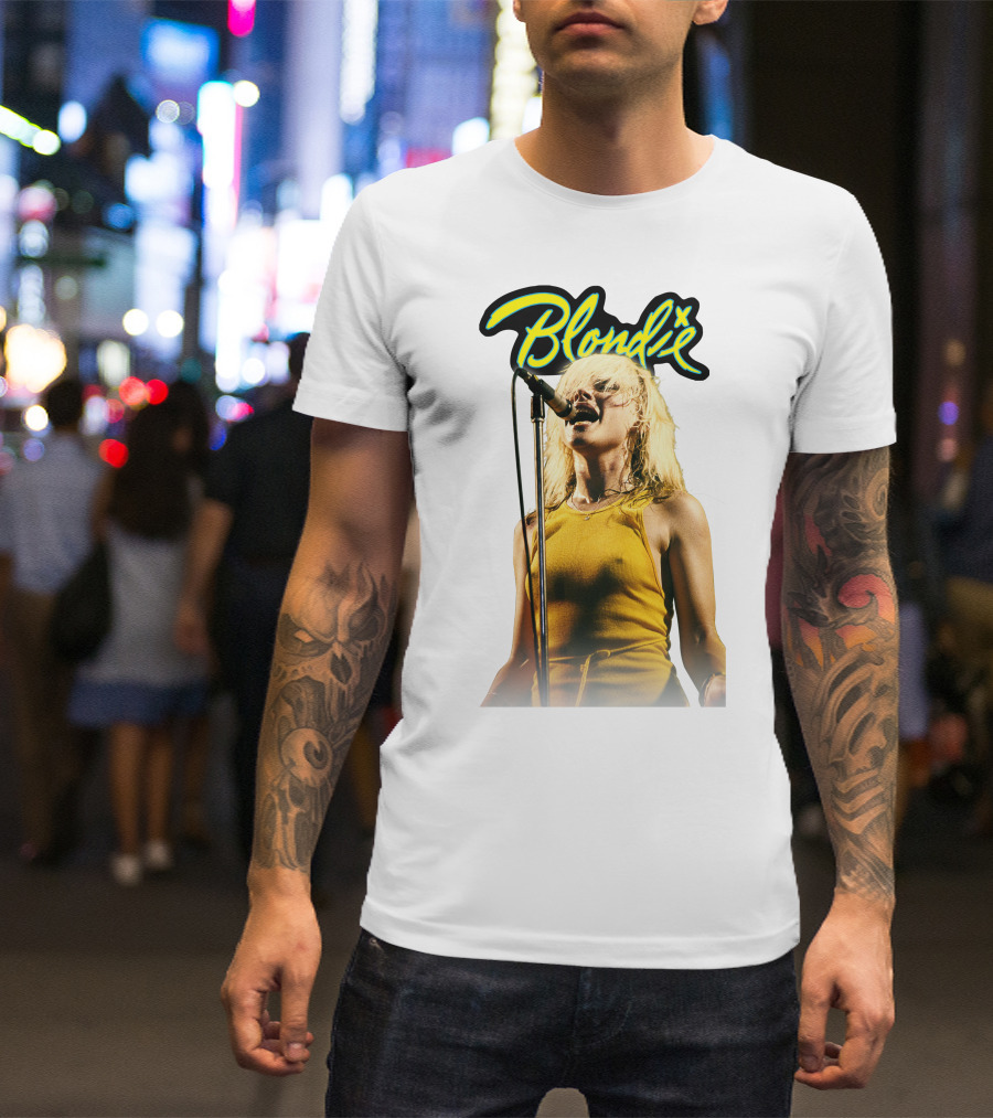 Blondie Live Performance Microphone Yellow Dress T-Shirt
