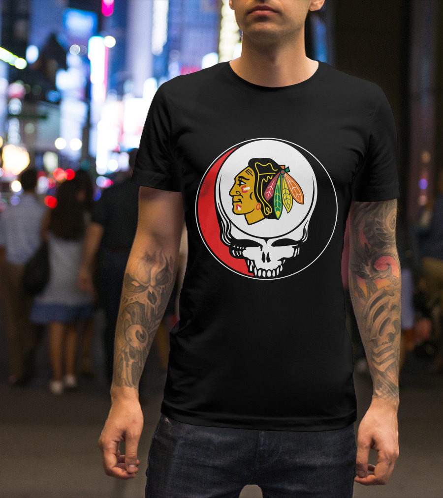 Chicago Blackhawks Grateful Dead Skull T-Shirt