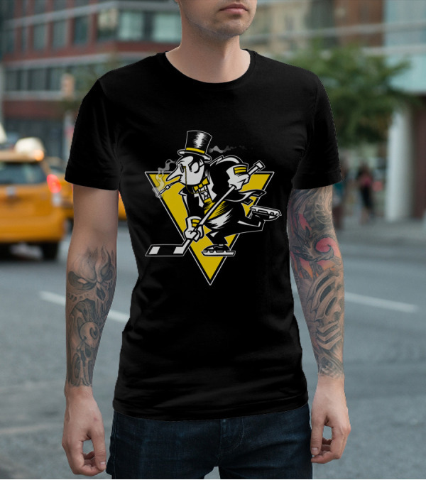 Pittsburgh Penguins Retro Style Smoking Penguin Hockey Skater T-Shirt