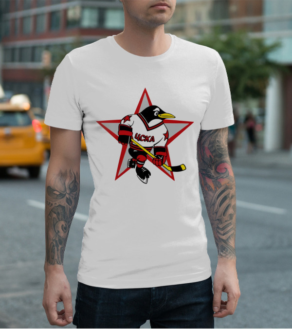 Цска Penguin Hockey Player With Red Star Ice Hockey Theme T-Shirt
