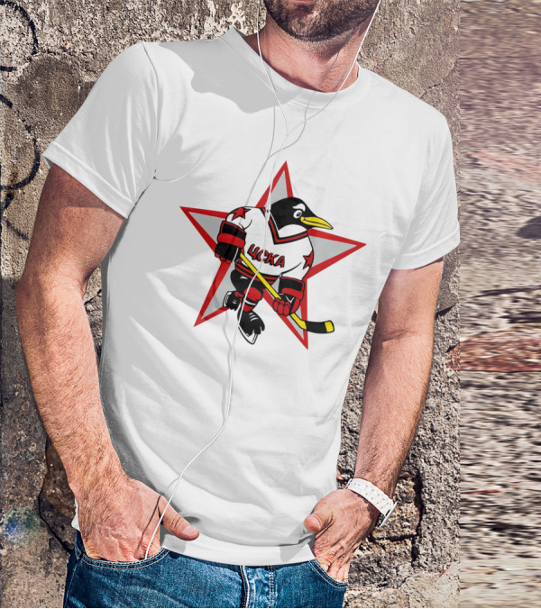 Цска Penguin Hockey Player With Red Star Ice Hockey Theme T-Shirt