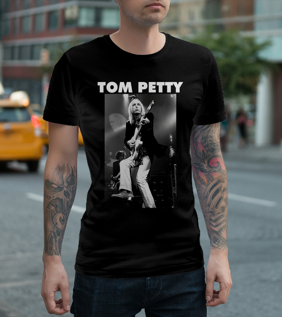 Tom Petty Rock Legend Performance Black And White T-Shirt