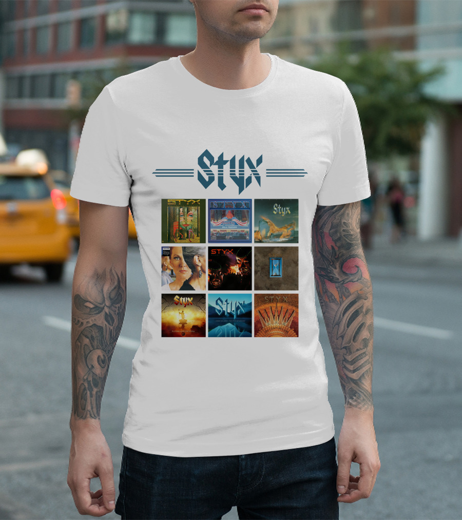 Styx Album Covers Compilation Featuring Iconic Band Art T-Shirt