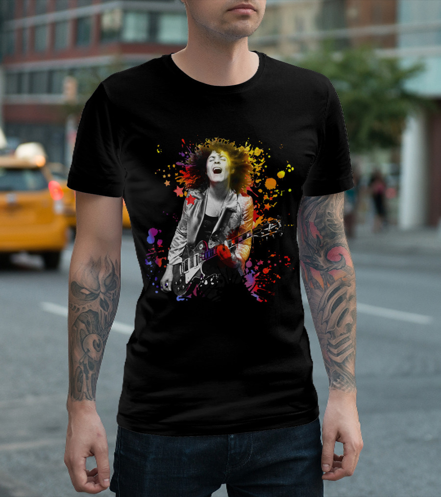 Vibrant Rock Guitarist With Colorful Splash T-Shirt