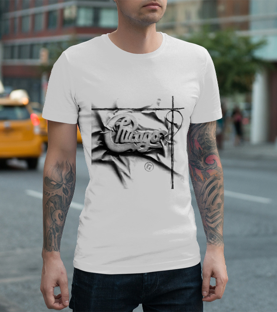 Chicago Graphic Script Wrinkled Black And White T-Shirt
