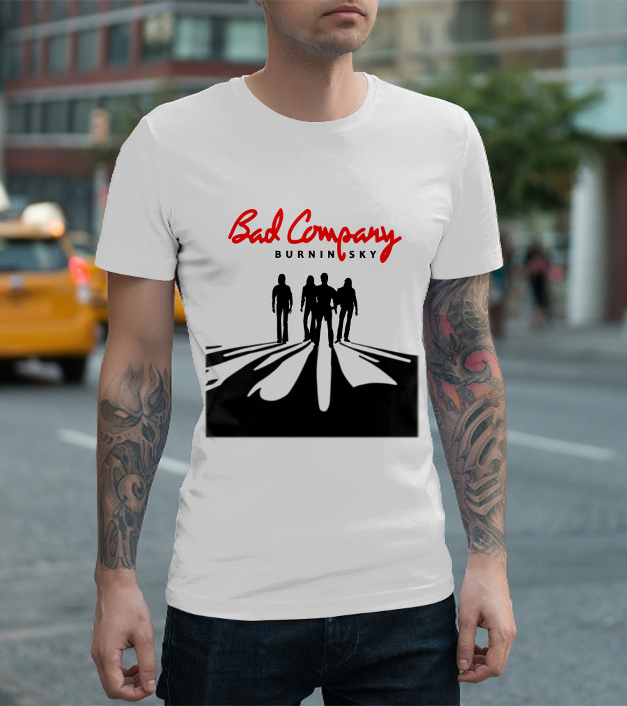 Bad Company Burnin' Sky Silhouette Walking Down Road T-Shirt