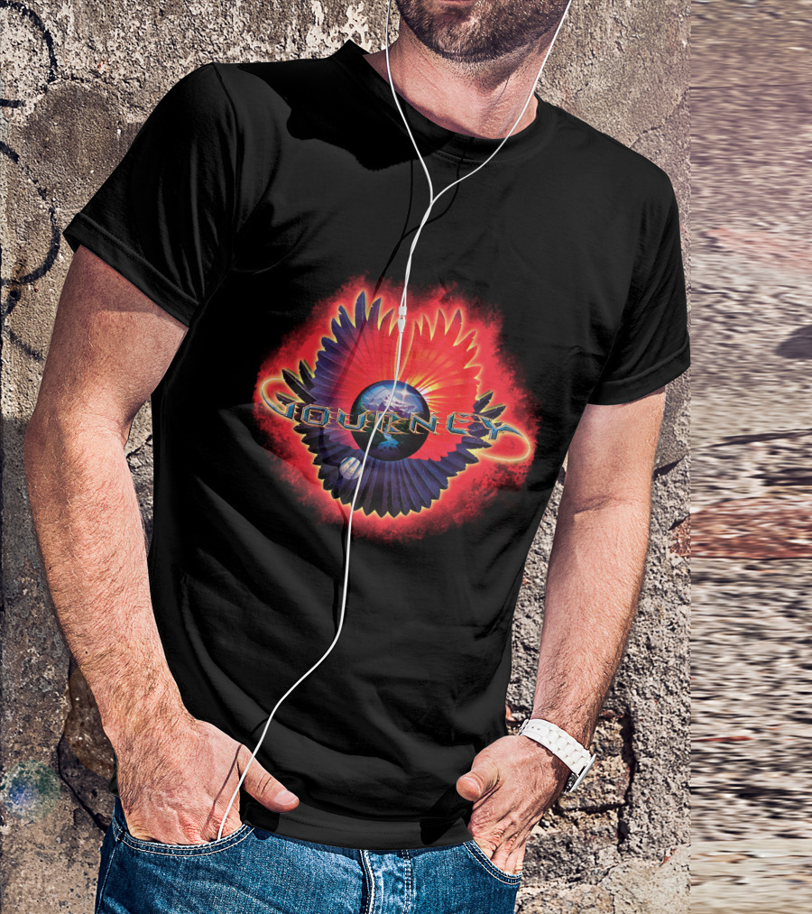 Journey Band Logo With Planet And Red-Blue Wings T-Shirt