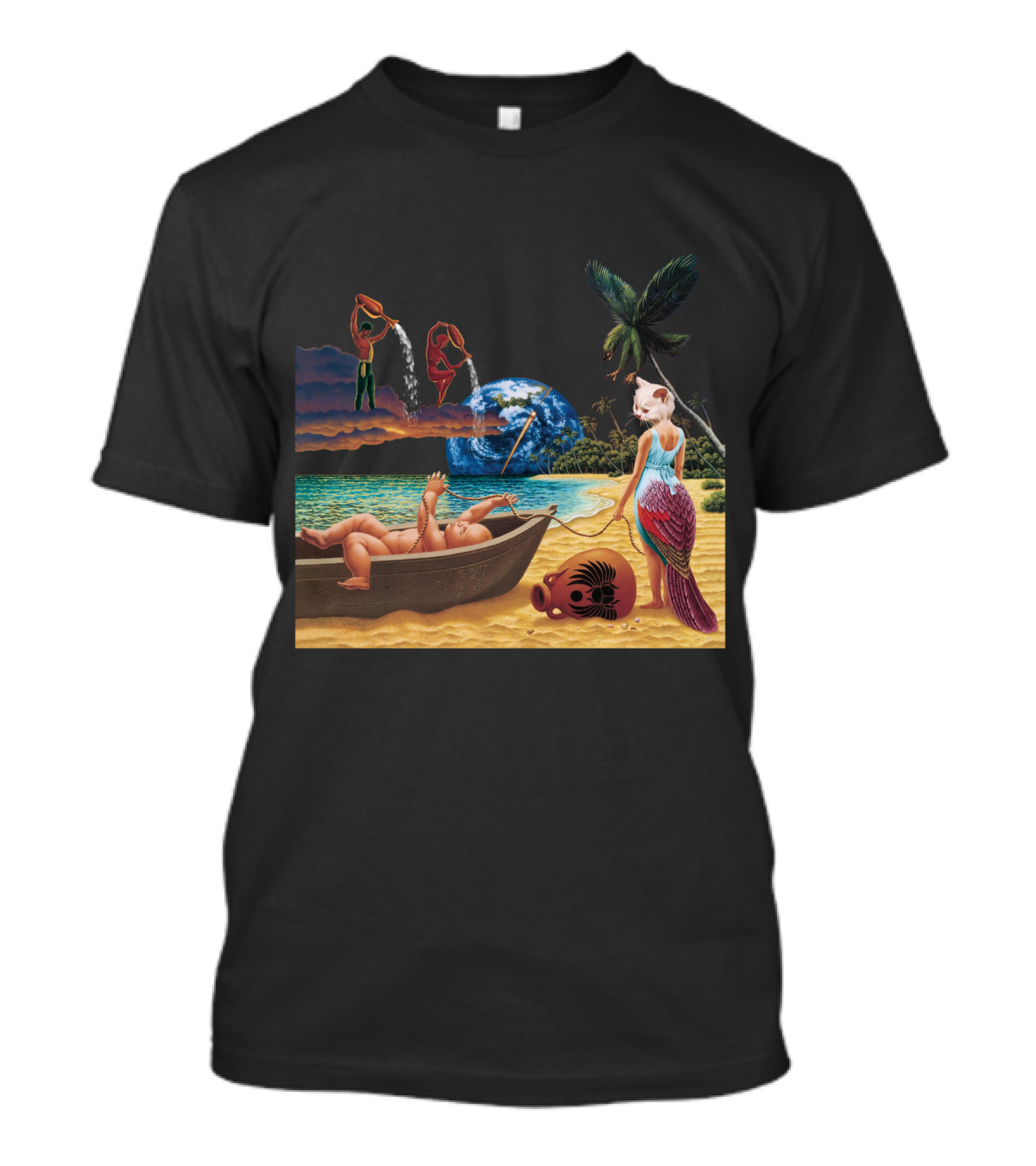Cosmic Beach Scene With Mermaid And Planet Earth T-Shirt