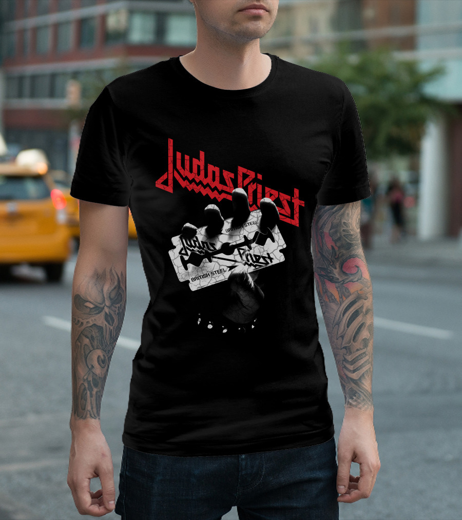 Judas Priest British Steel Razor Blade And Fist T-Shirt