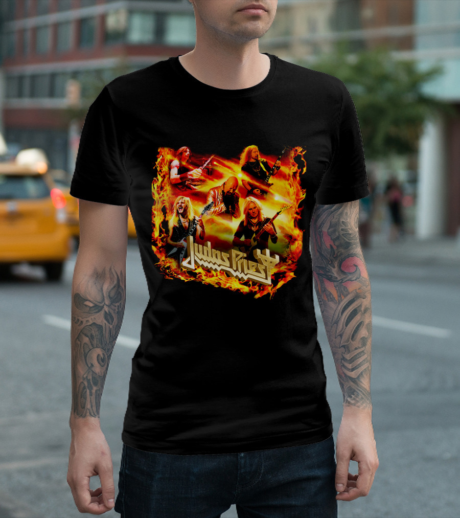 Judas Priest Band Members In Fiery Background Jdpr T-Shirt