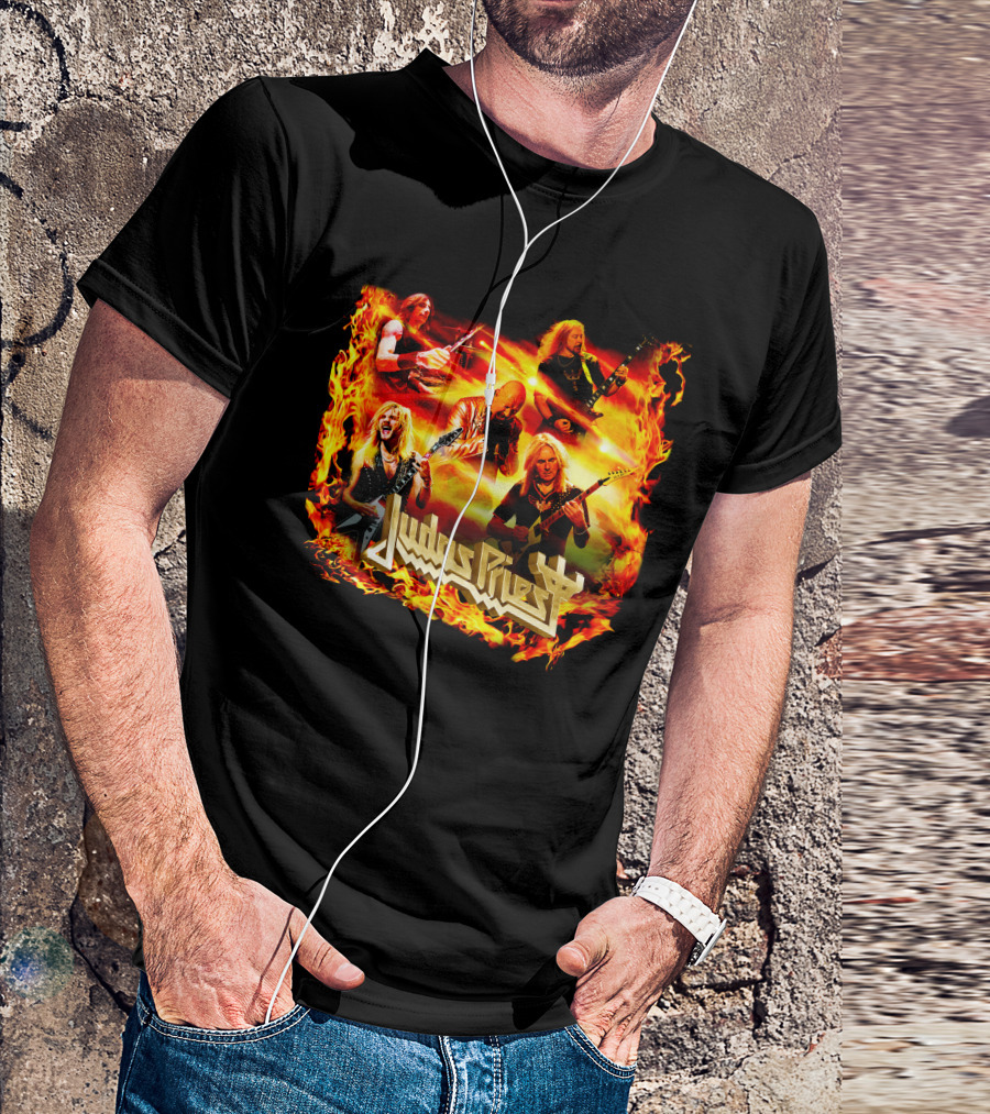 Judas Priest Band Members In Fiery Background Jdpr T-Shirt