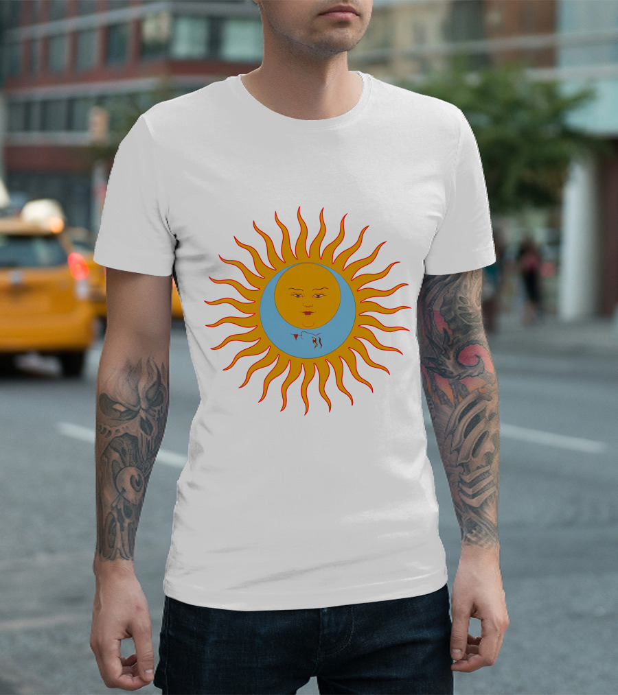 Kcrs (9) Crimson Red Sun Face Icon On Blue And Orange T-Shirt
