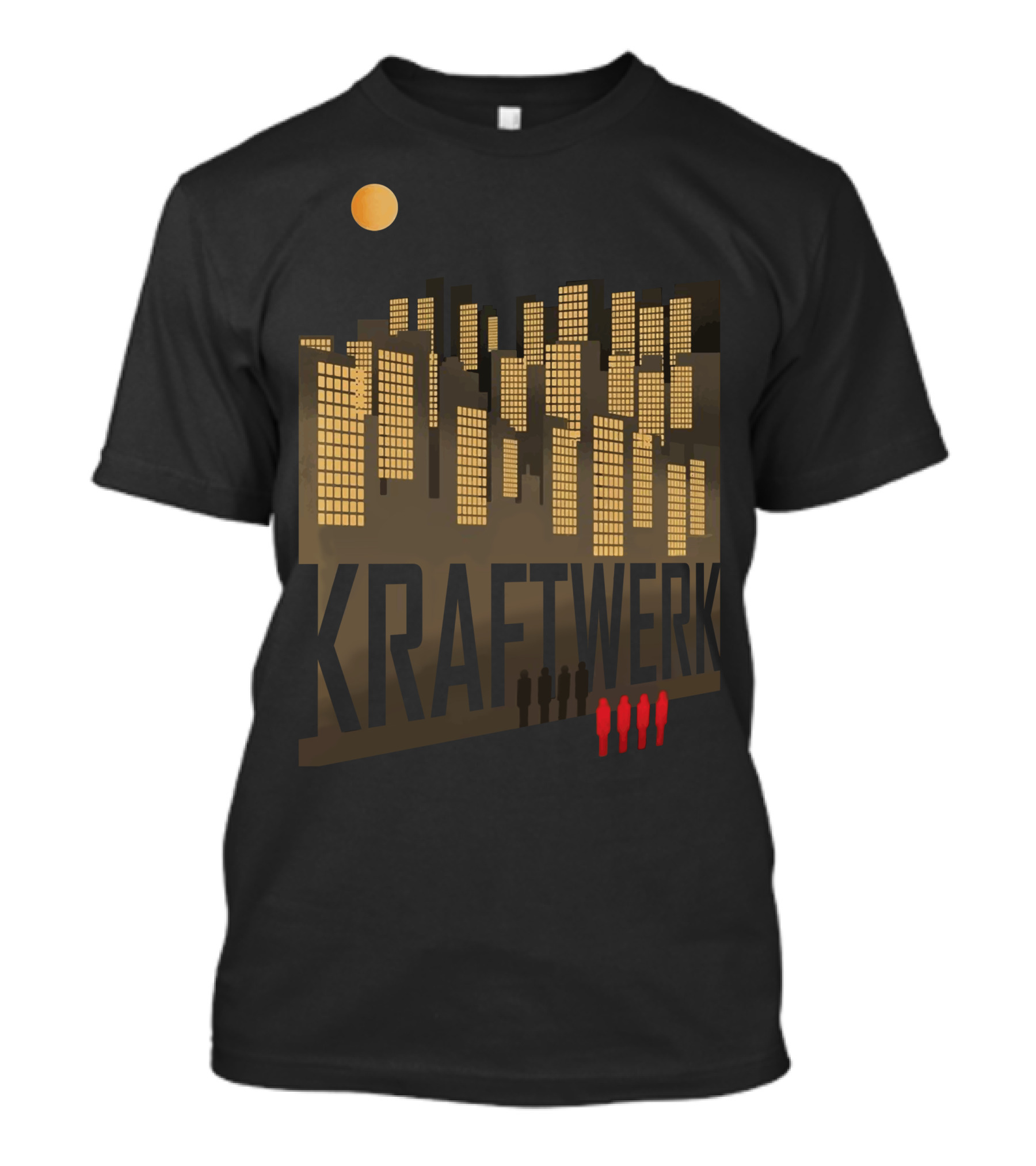 Kraftwerk Illuminated City Skyline With Silhouetted Figures T-Shirt