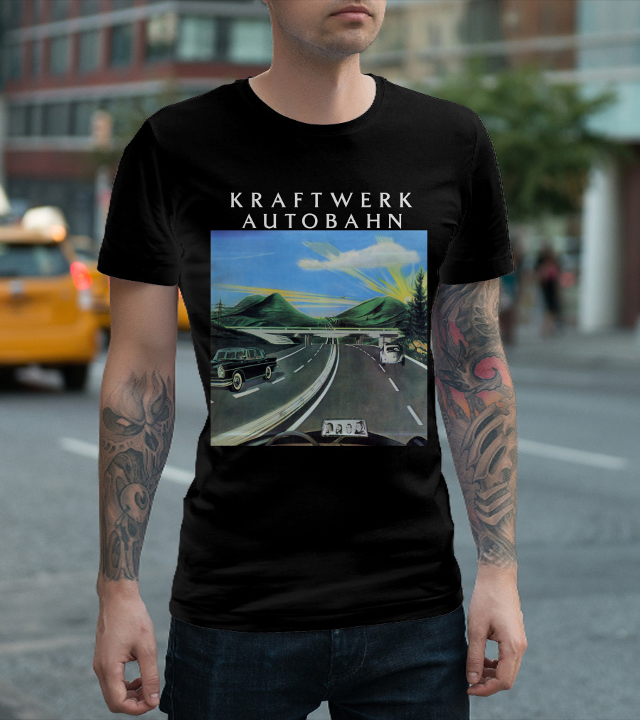 Kraftwerk Autobahn Scenic Highway Journey With Classic Cars And Mountains T-Shirt