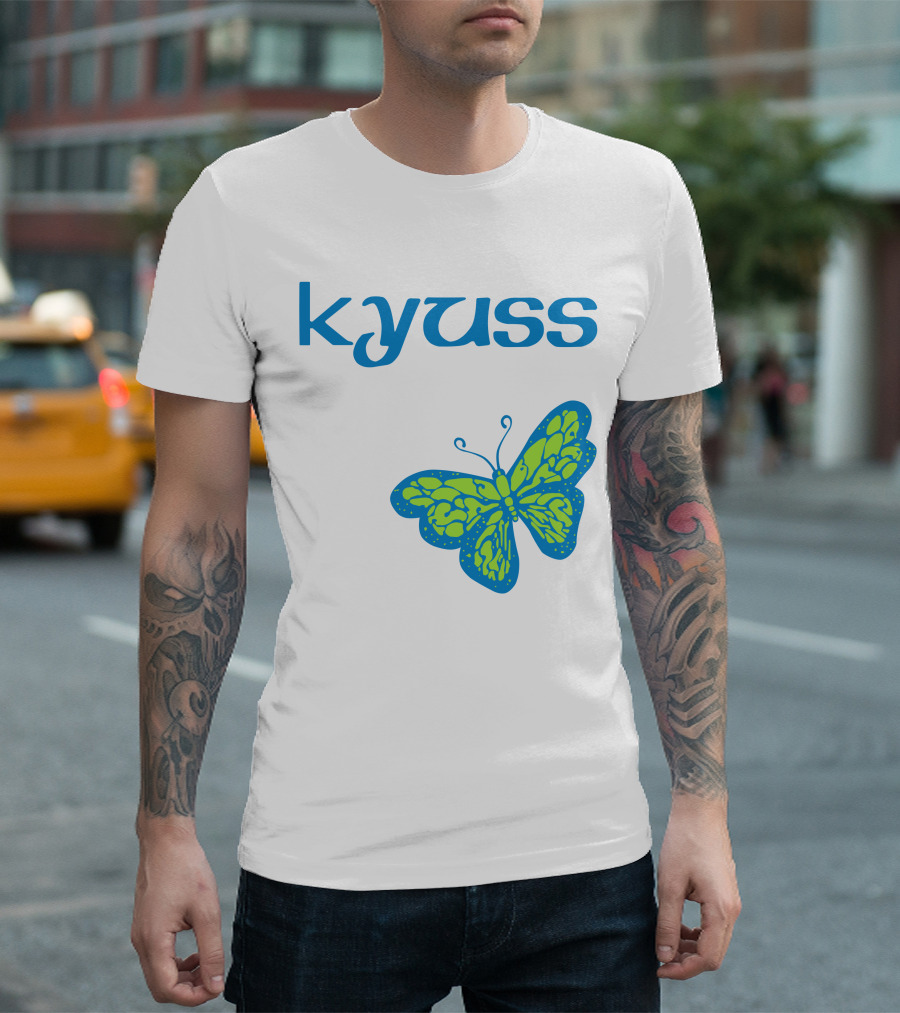 Kyuss Blue Text Green Butterfly T-Shirt