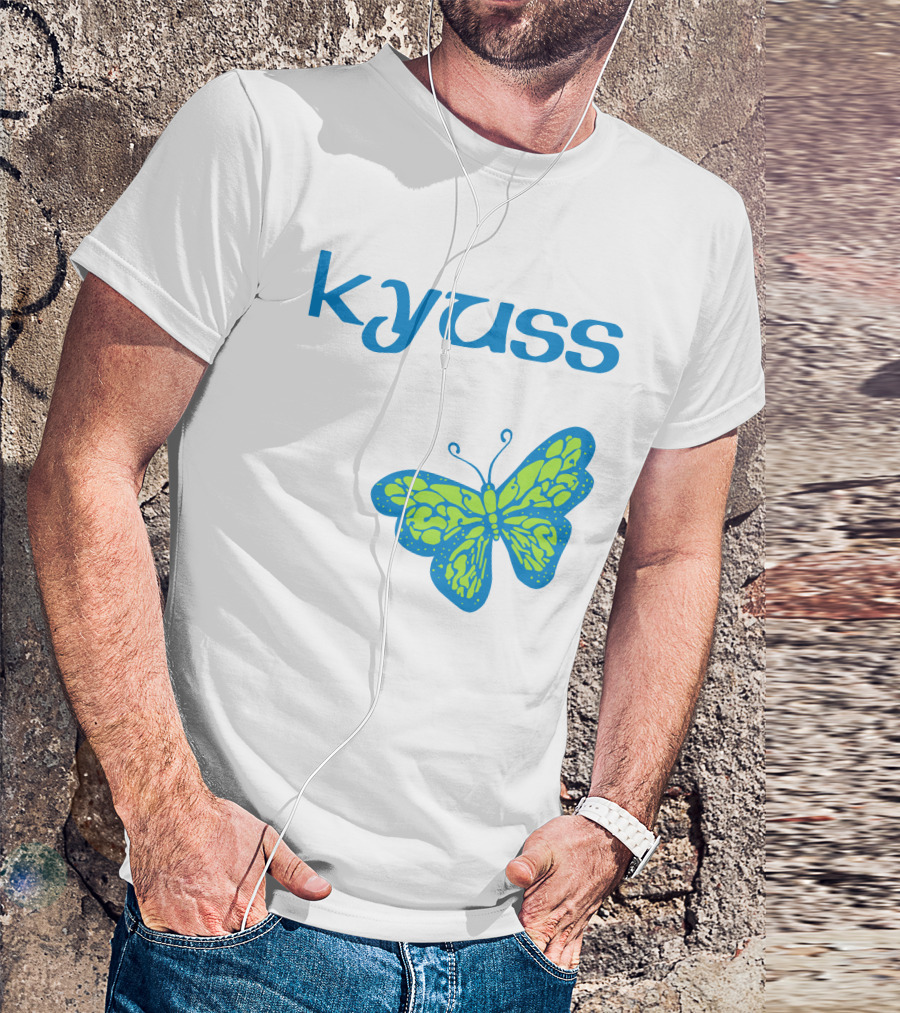 Kyuss Blue Text Green Butterfly T-Shirt