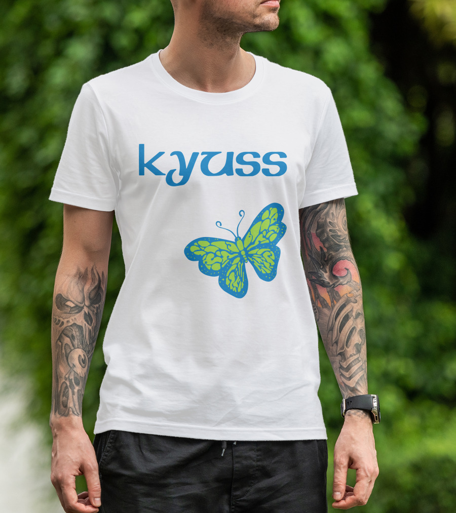 Kyuss Blue Text Green Butterfly T-Shirt