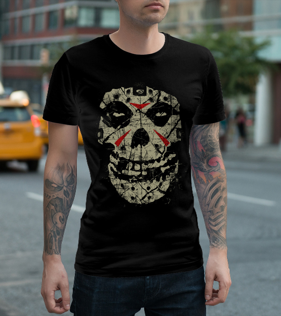 Mft 10 Jason Mask Skeletal Distressed Print T-Shirt