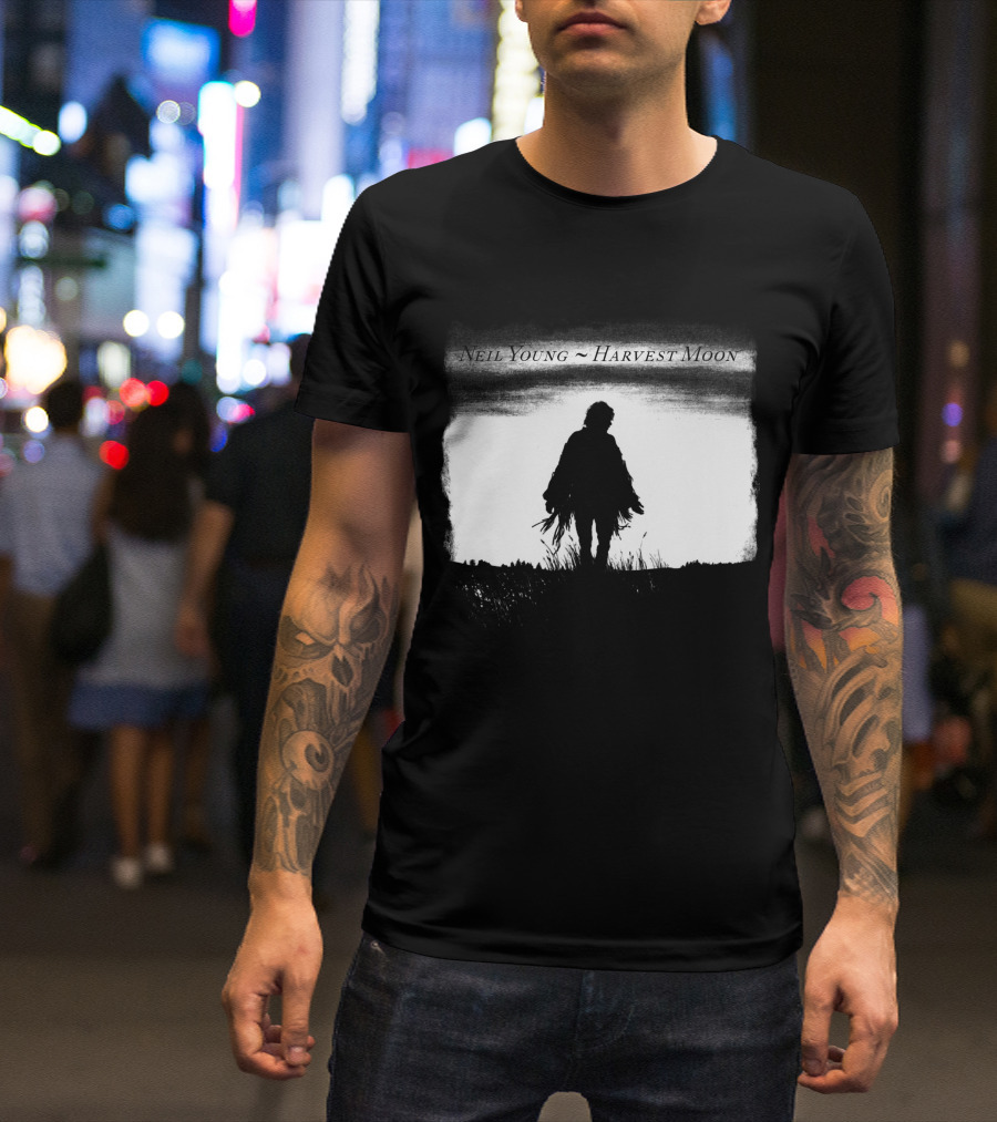 Neil Young Harvest Moon Silhouette Dark Horizon Scene T-Shirt