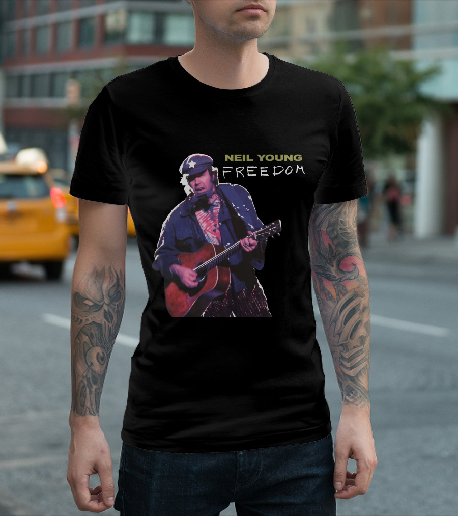 Neil Young Freedom Album Artwork Iconic Musician Performance T-Shirt
