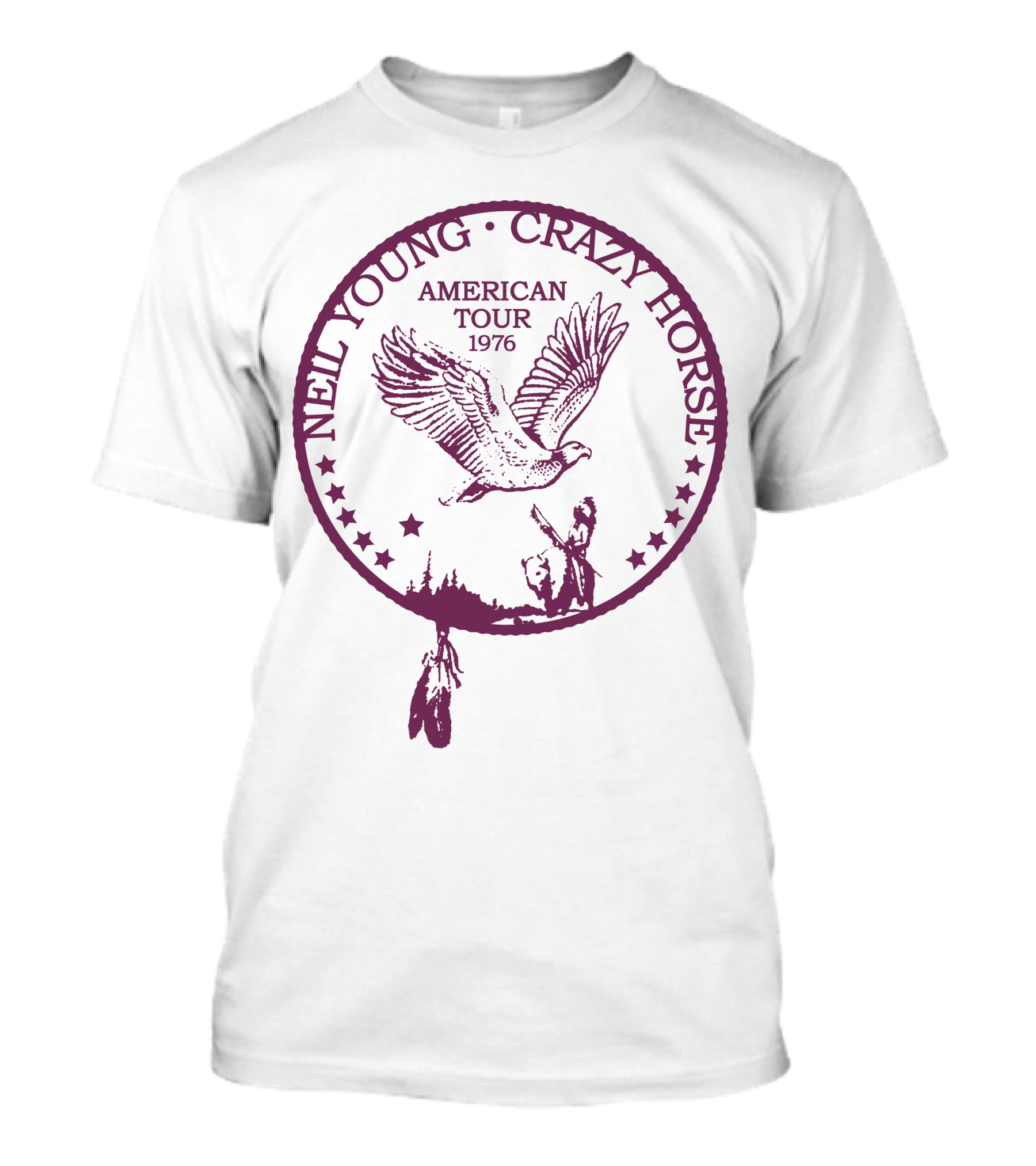 Neil Young Crazy Horse American Tour 1976 Bird And Native American T-Shirt