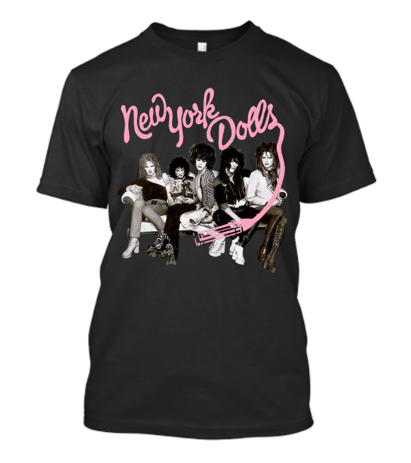 New York Dolls Band Pink Logo And Group Photo T-Shirt