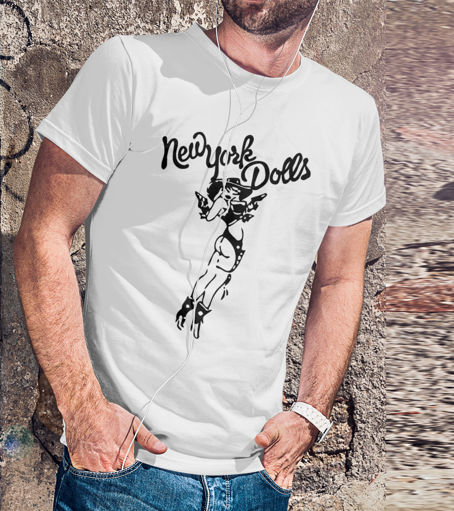 New York Dolls Vintage Logo With Illustrated Character T-Shirt