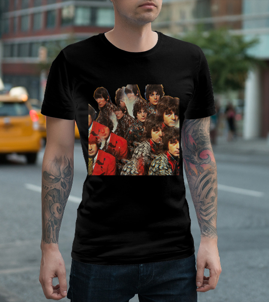 Pfl(27) Psychedelic Rock Band Vintage Collage T-Shirt